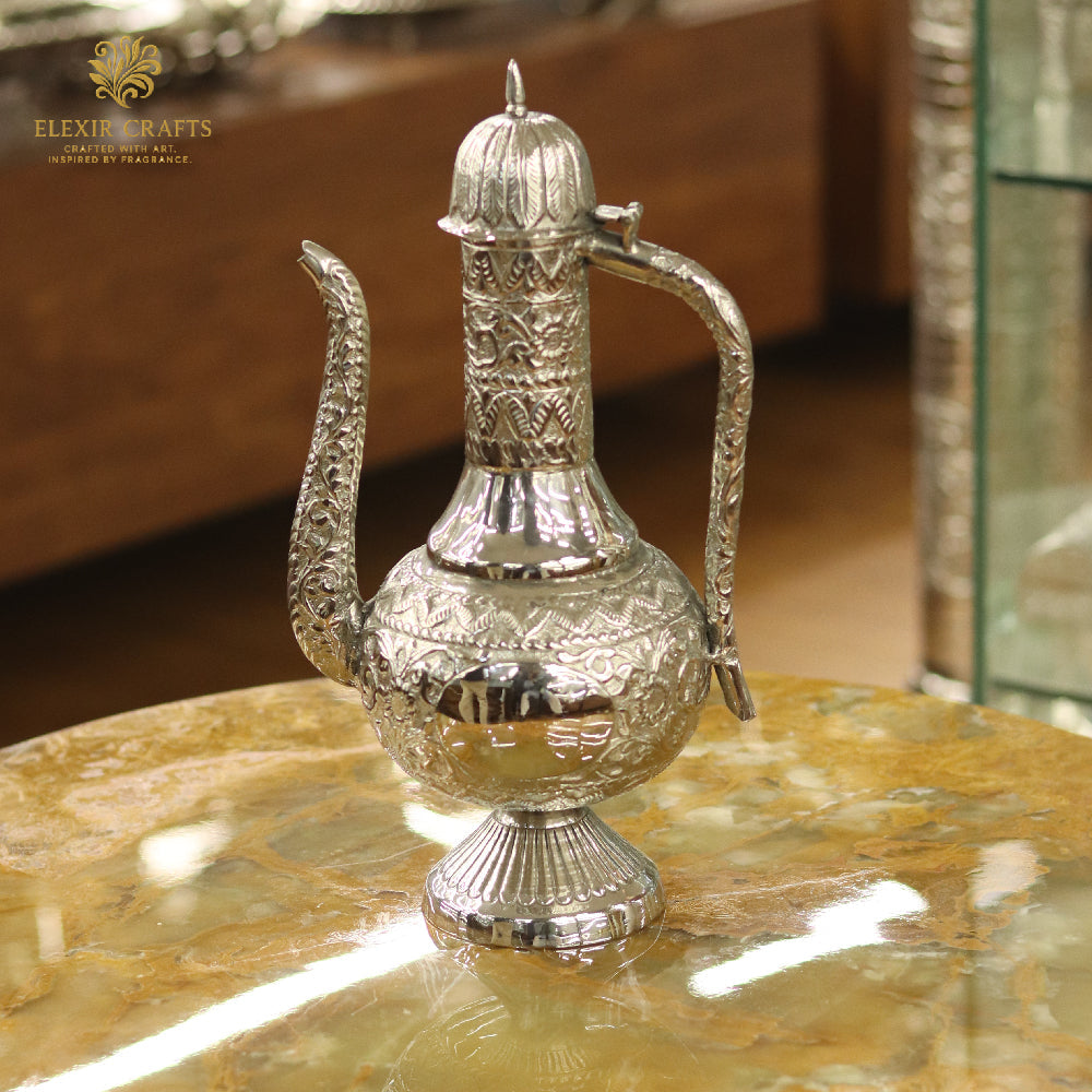 Ornately Engraved Silver-Polished Ewer