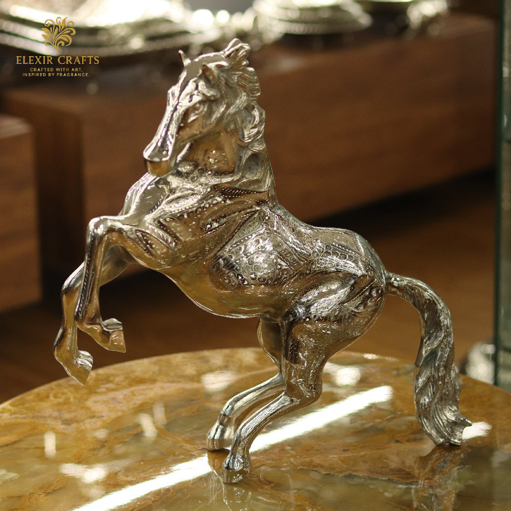 Silver Rearing Horse Figurine