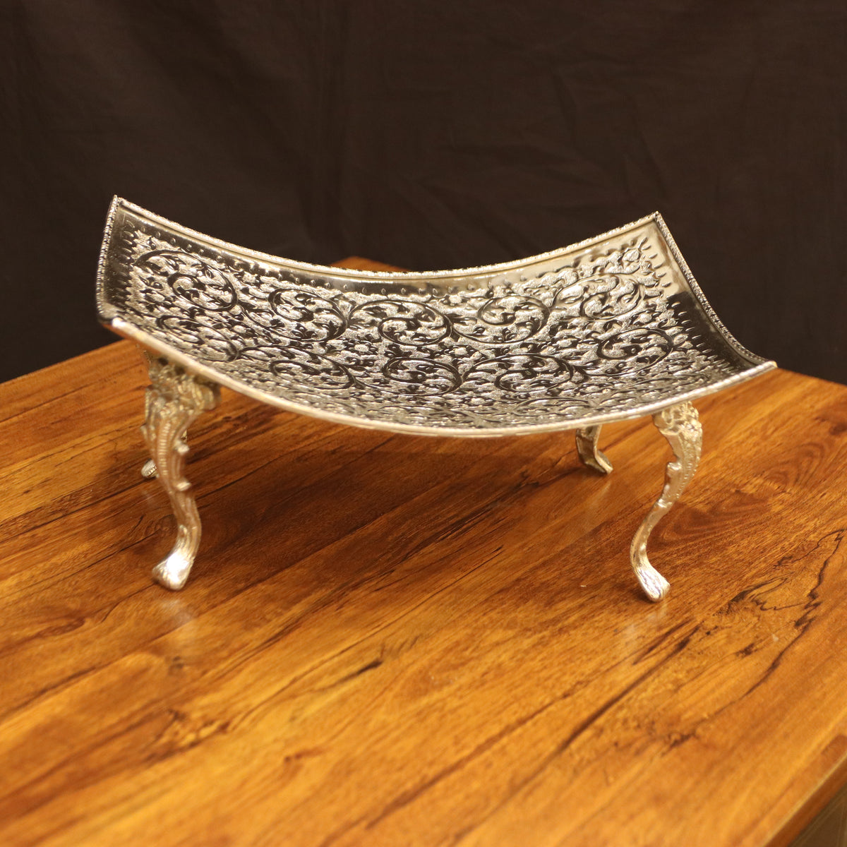 Regal Silver-Tone Embossed Pedestal Serving Dish
