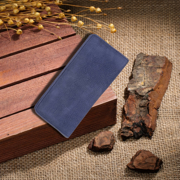 Handcrafted Vintage Blue Leather Long Bifold Wallet