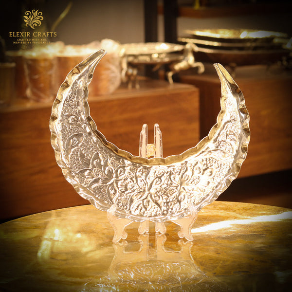 The Royal Silver-Coated Crescent Moon Floral Platter