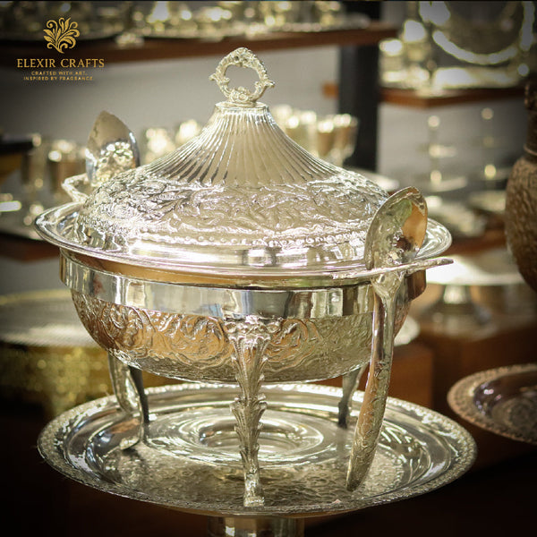 Ornate Silver-Plated Lidded Serving Bowl (Chafing Dish)