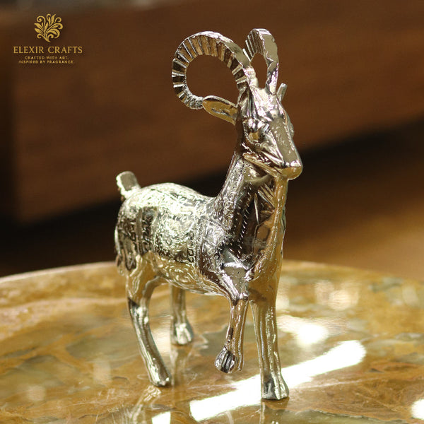 Majestic Silver-Polished Ram Figurine
