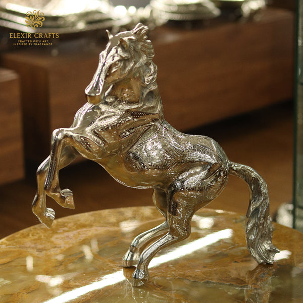 Silver Rearing Horse Figurine