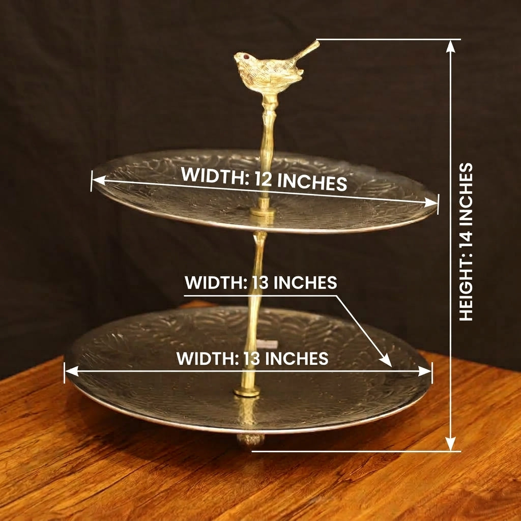 Royal 2-Tier High Tea Platter with Pure Brass Bird Pillar