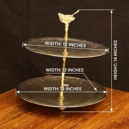 Royal 2-Tier High Tea Platter with Pure Brass Bird Pillar