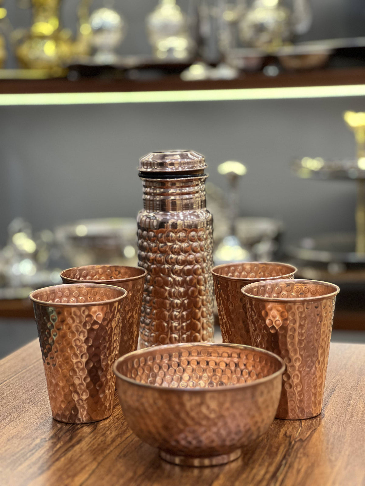 Pure Copper Bottle Set with 4 Glasses