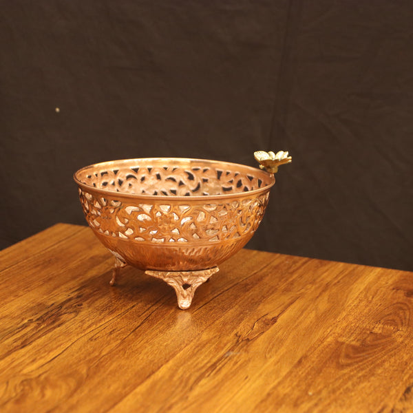Golden Butterfly Accent Copper Lattice Bowl