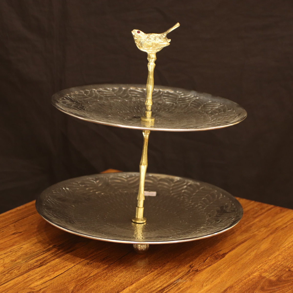 Royal 2-Tier High Tea Platter with Pure Brass Bird Pillar