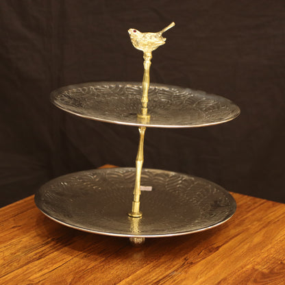 Royal 2-Tier High Tea Platter with Pure Brass Bird Pillar