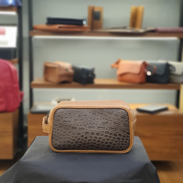 Two-Tone Embossed Leather Dopp Kit